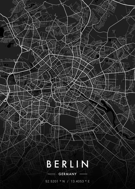 'Berlin City Map Dark' Poster by MVDZ Graphic Design | Displate
