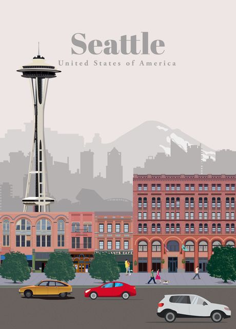 'Travel to Seattle' Poster, picture, metal print, paint by Studio 324 ...