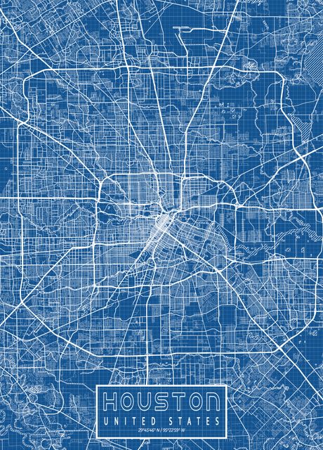 'Houston City Map Blueprint' Poster by deMAP Studio | Displate