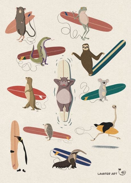 'Surfing Animals II' Poster by Fabian Lavater | Displate