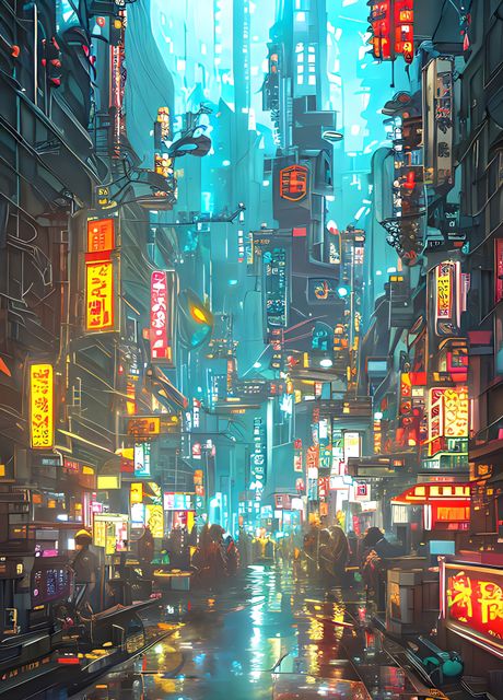 'Cyberpunk Nights Market' Poster by Alex Bayu | Displate