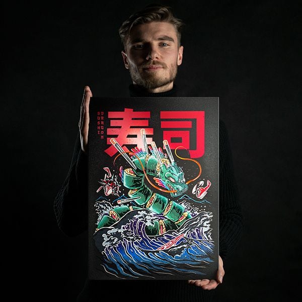 Sushi Dragon Attack! Poster Print