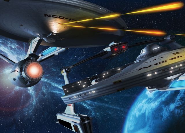 'Enterprise vs Reliant' Poster by Star Trek | Displate