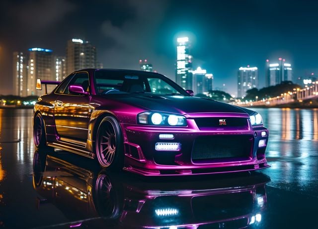 'NISSAN Skyline R34 Neon' Poster by Pixaverse | Displate