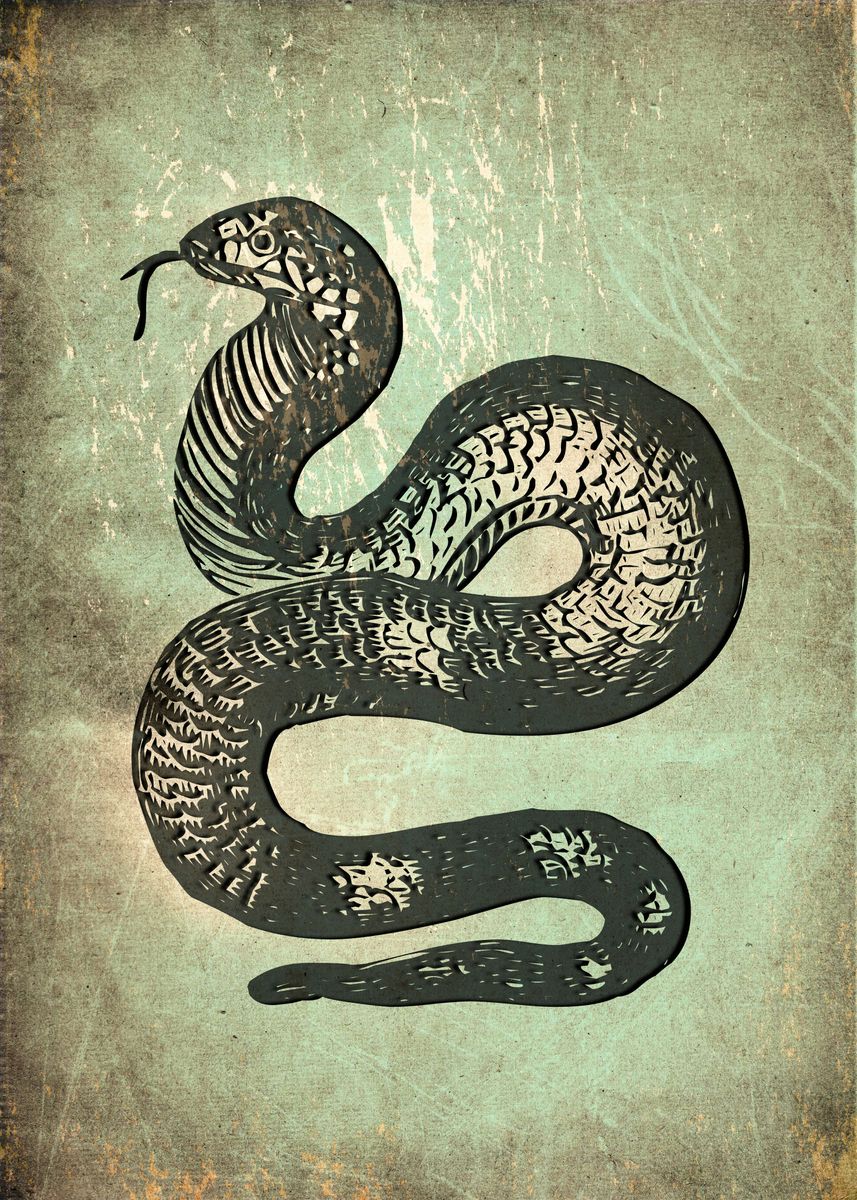 'snake with vintage' Poster by Roswitha Lorz | Displate