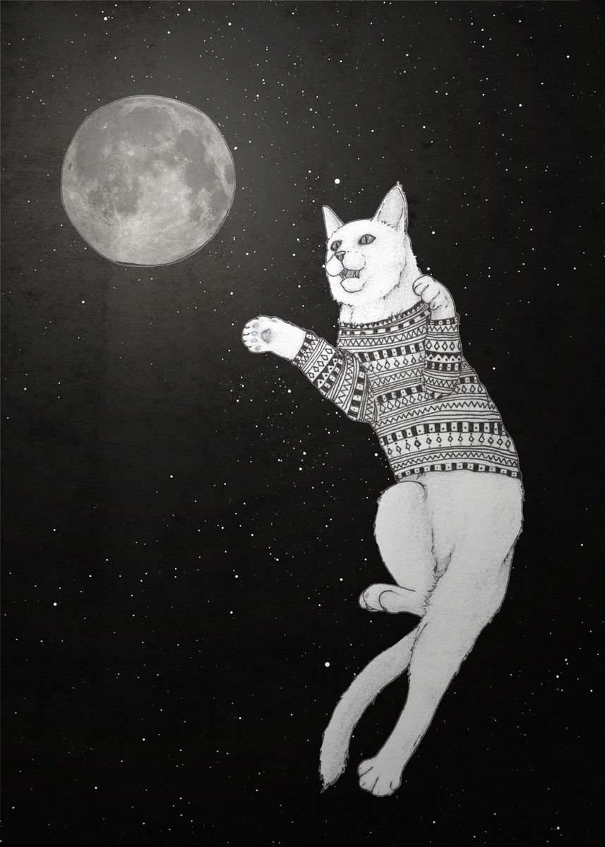 'Cat trying to catch the Moon' Poster by Barruf ... | Displate
