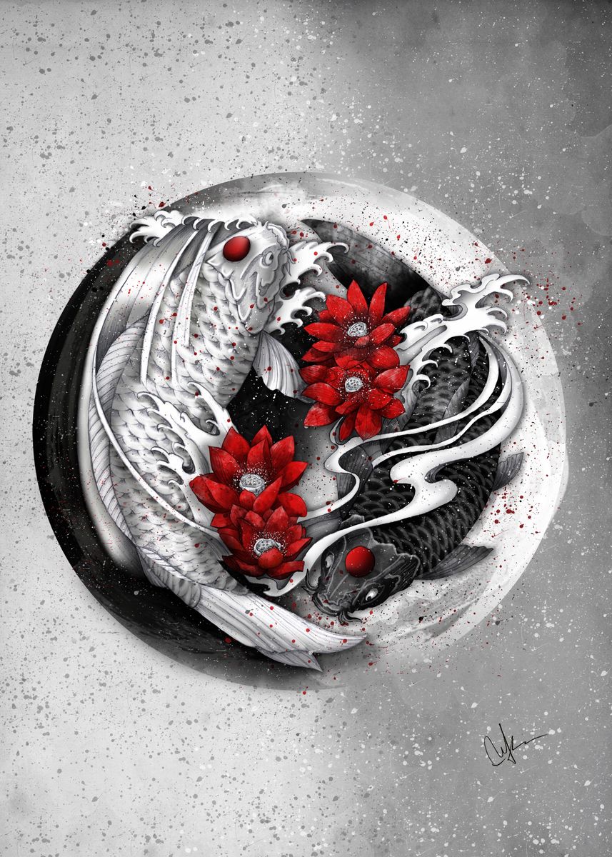 Balance Yin Yang Koi Poster By Marine Loup Displate