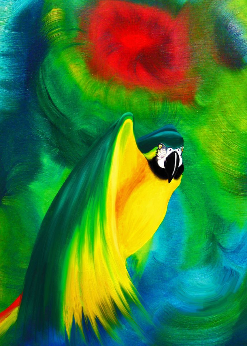 'Gold and Blue Macaw Flying' Poster by Bluedarkat Lem | Displate