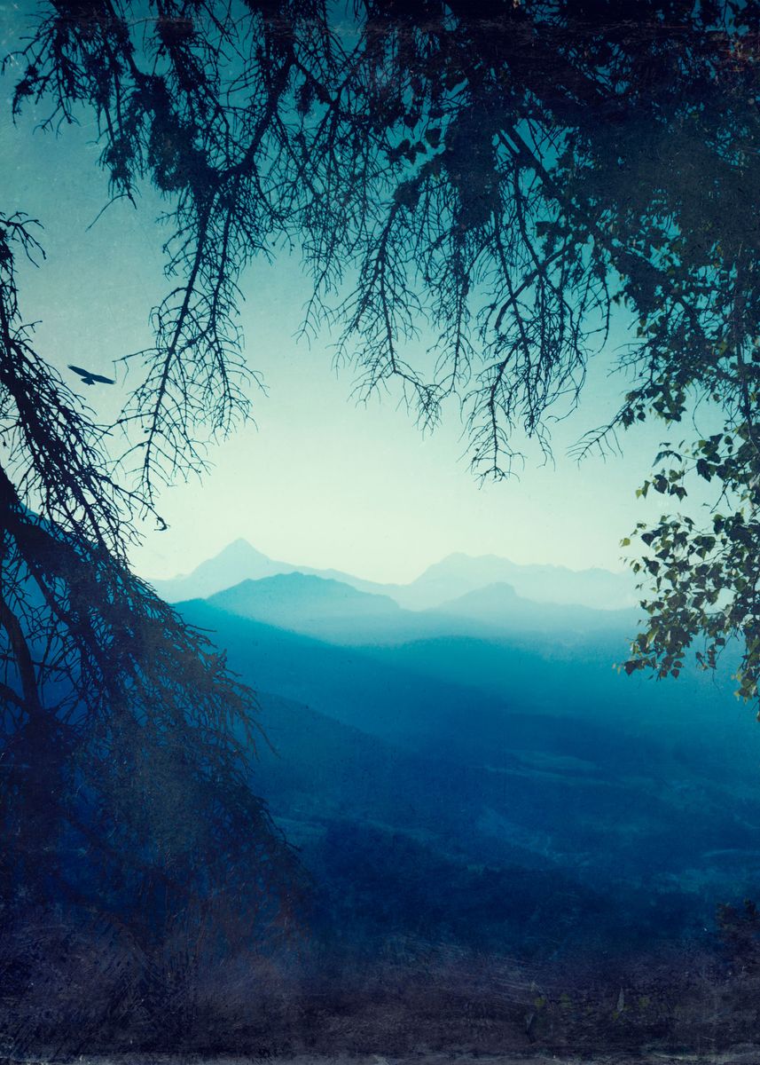 Blue morning. Принт горы. Valley Tapestry 4k.