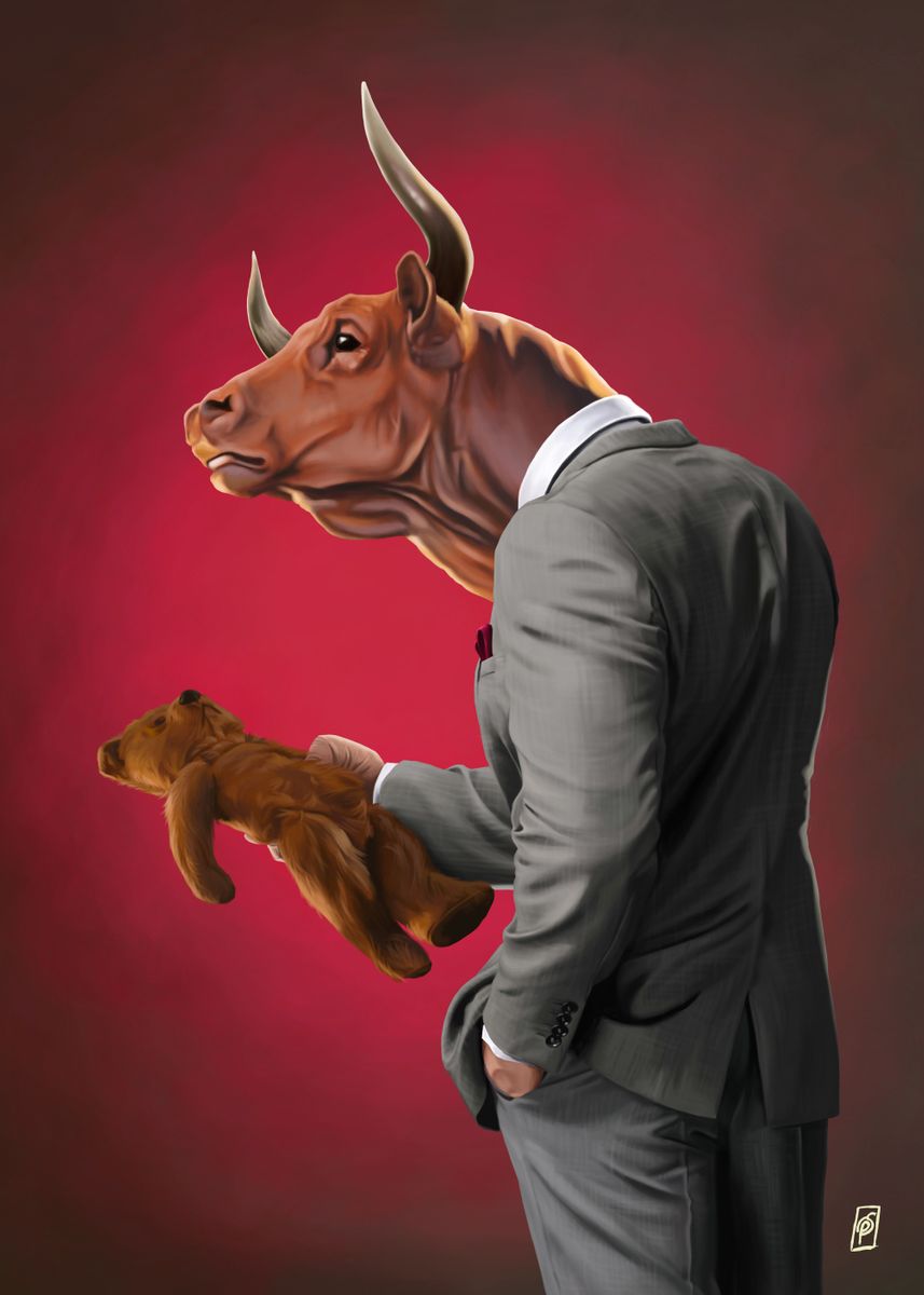 'Bull' Poster, picture, metal print, paint by rob art | illustration ...