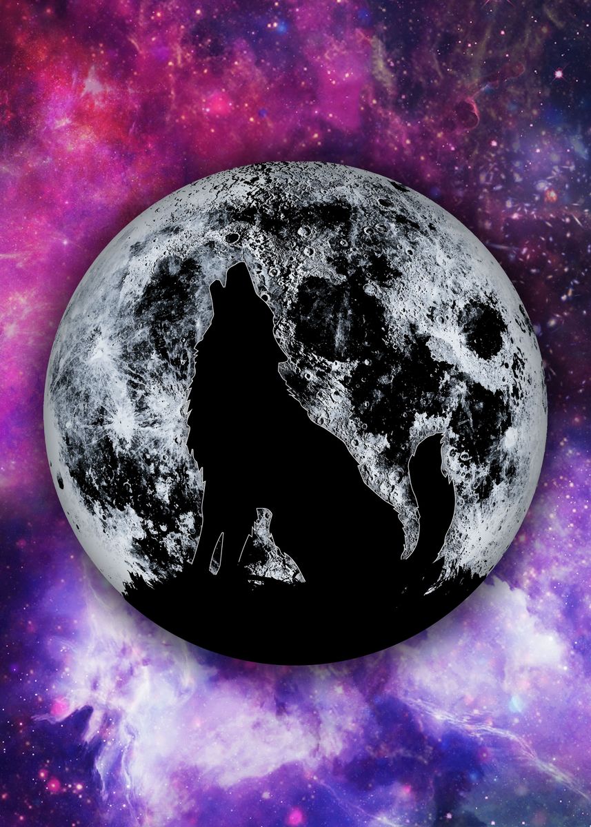 'Wolf howling at the moon' Poster, picture, metal print, paint by ...
