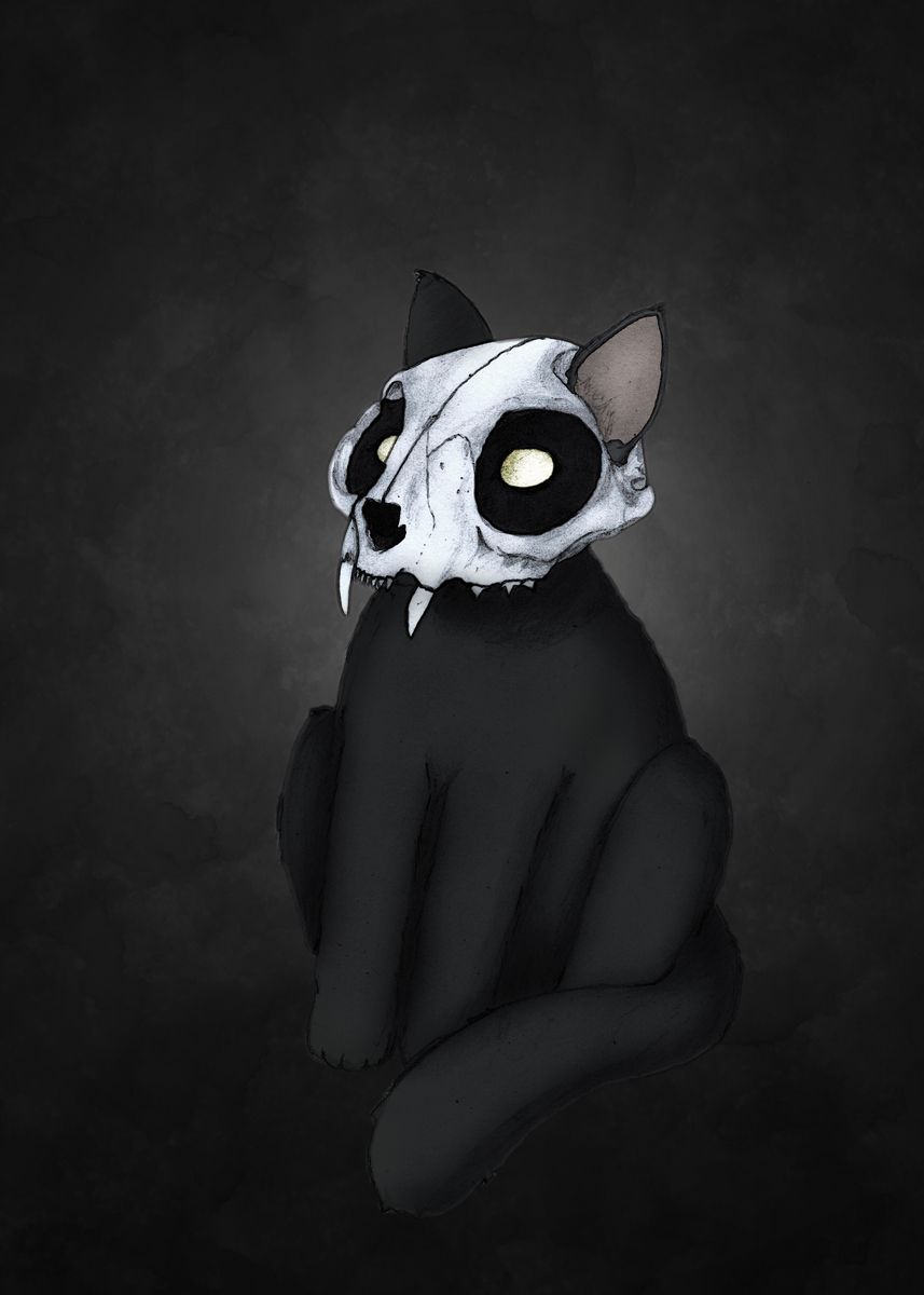'Cat Skull' Poster, picture, metal print, paint by Barruf ... | Displate