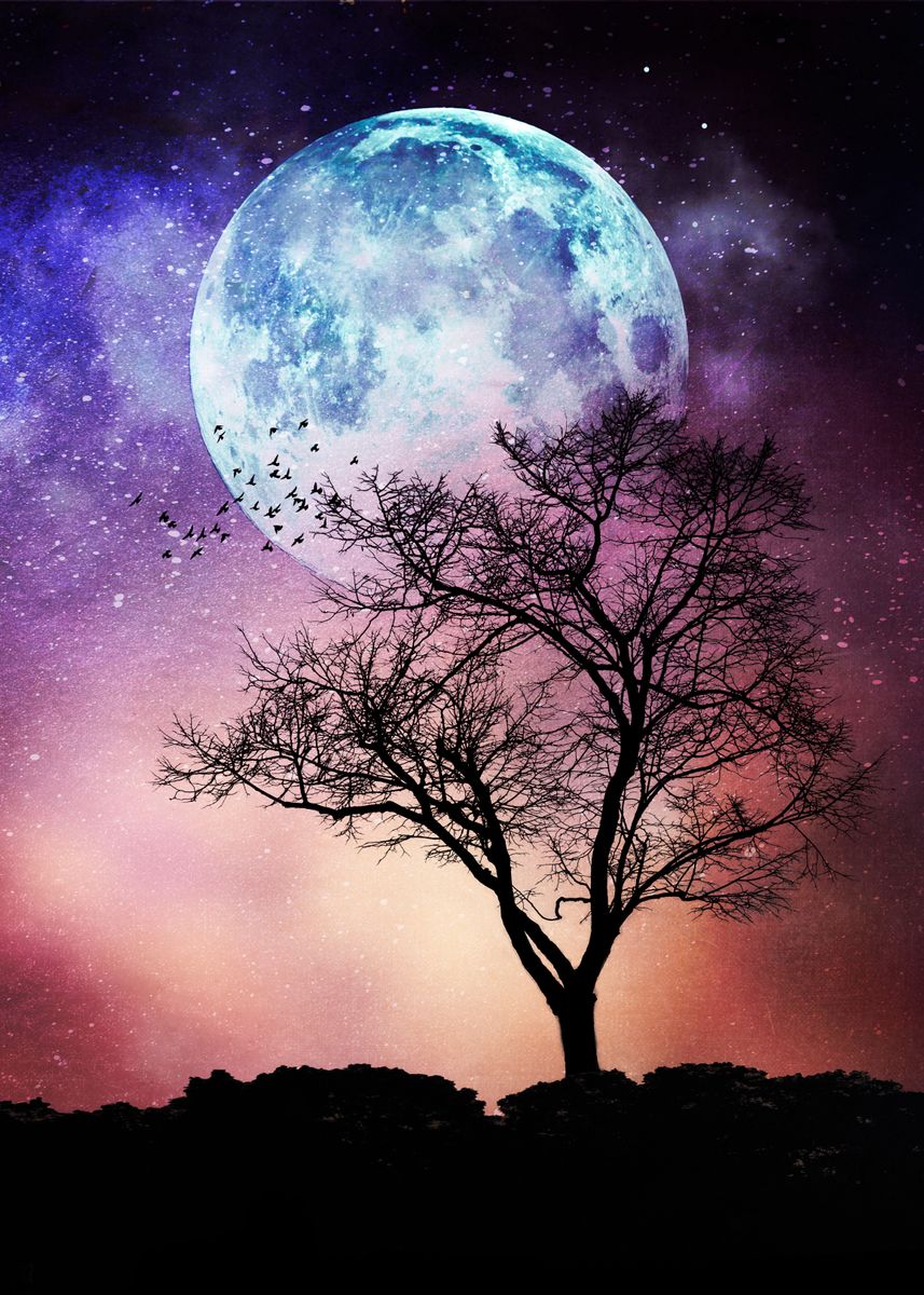 'moon Tree' Poster, Picture, Metal Print, Paint By Dirk Wüstenhagen 