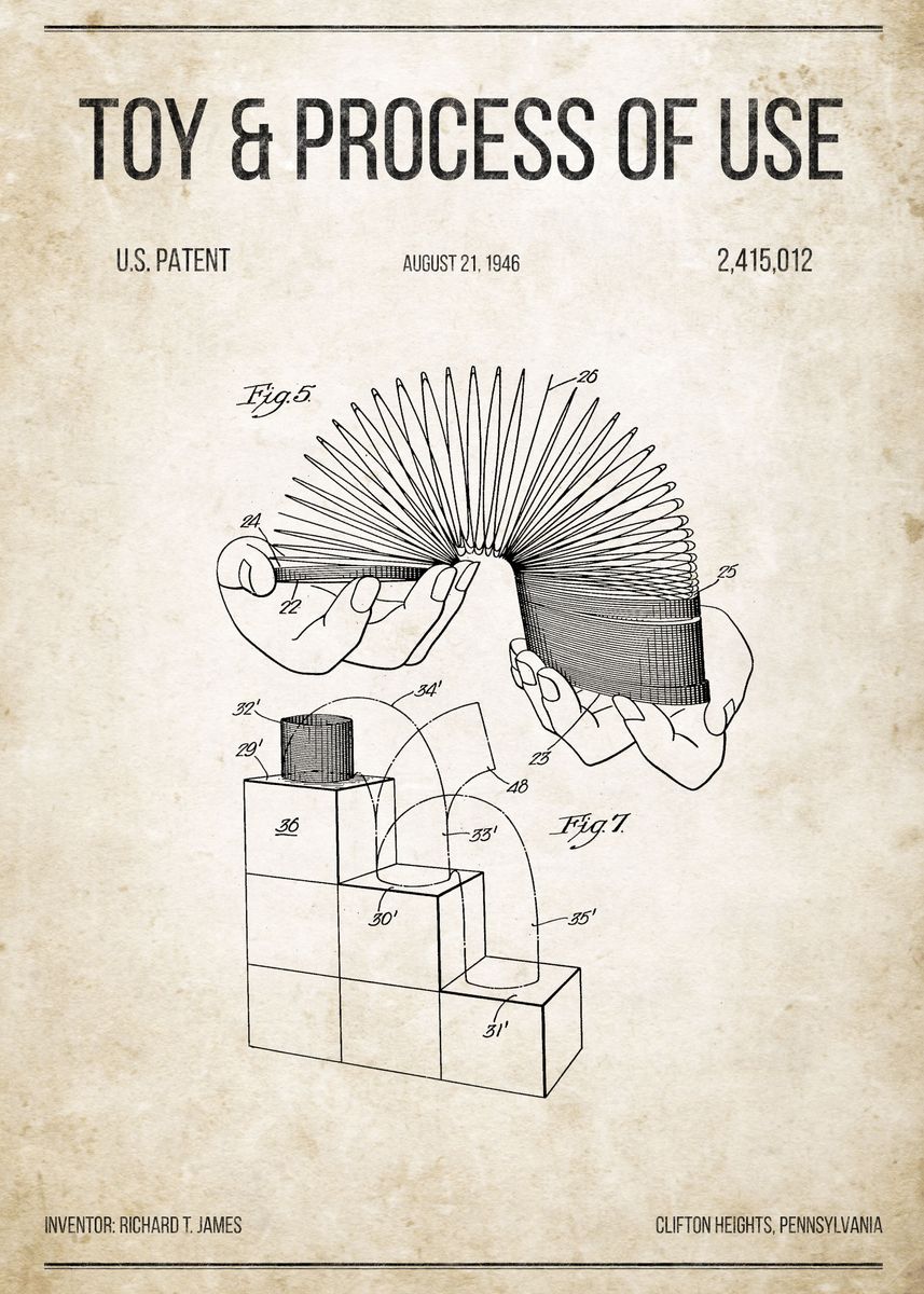 US PATENT for the SLINKY Art Print READY TO FRAME!! classic James toy 