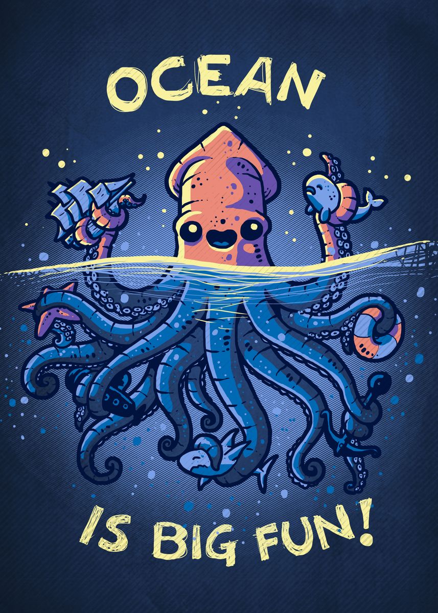 'Joyful Kraken' Poster, picture, metal print, paint by Q Artwork | Displate