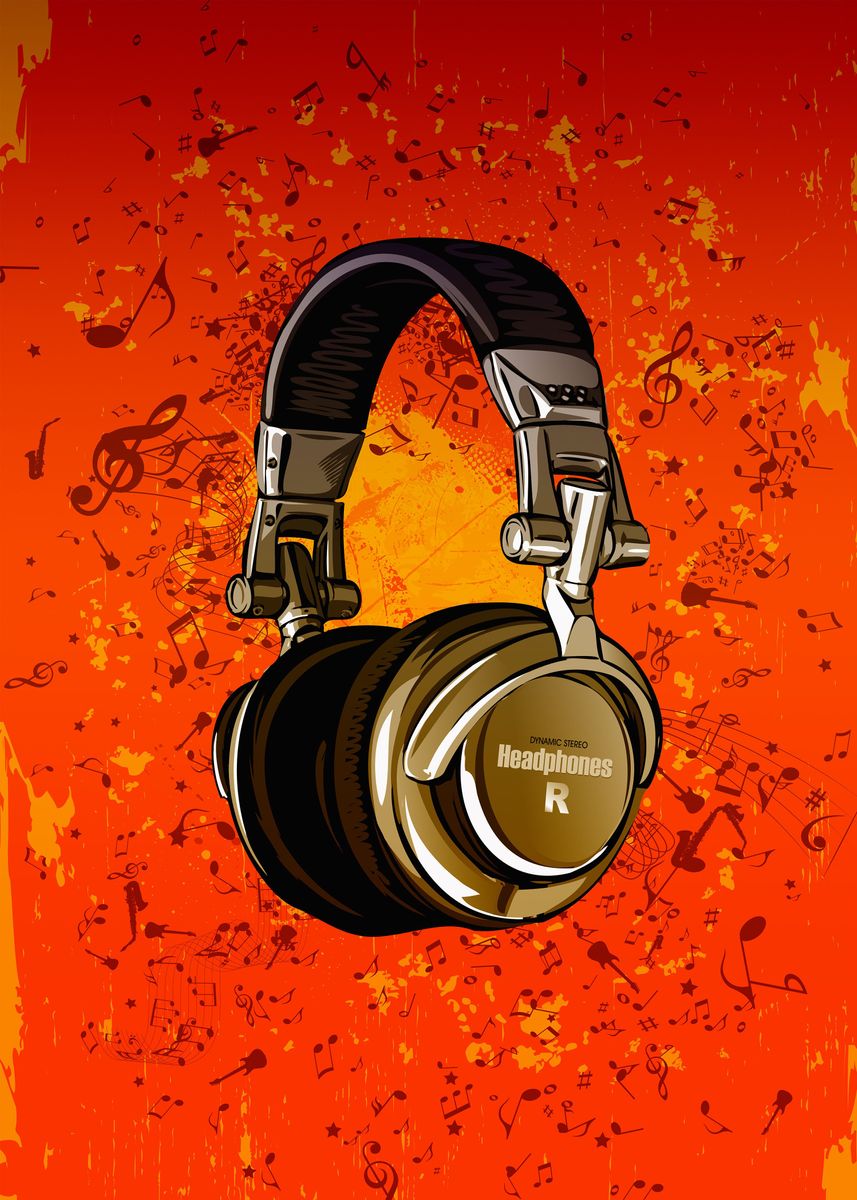 'Headphones Grunge' Poster by Cornel Vlad | Displate