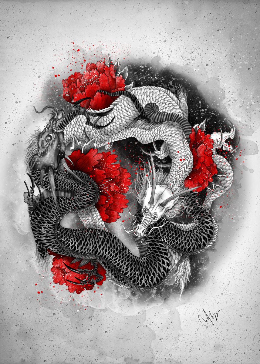 тату в японском стиле. треш дракон. стальной дракон трэш league of legends. треш дракон. тату дракон в треш польке.