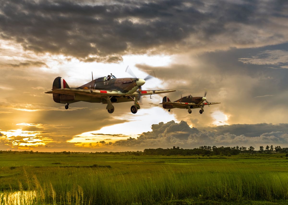 'RAF Hawker Hurricanes come in for a landing' Poster by Airpower Art | Displate