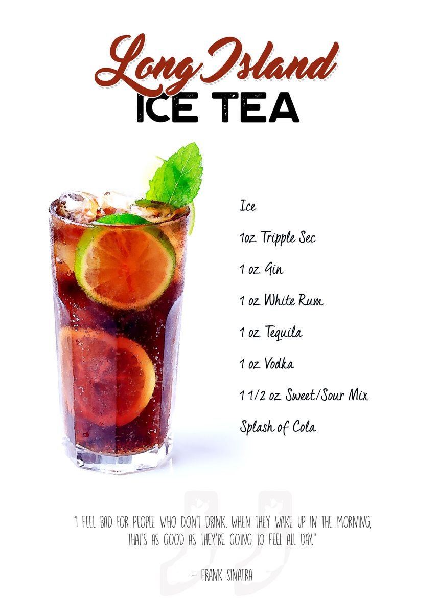 'Cocktail - Long Island Ice Tea with the ingredient list ... ' Poster by Swav Cembrzynski | Displate