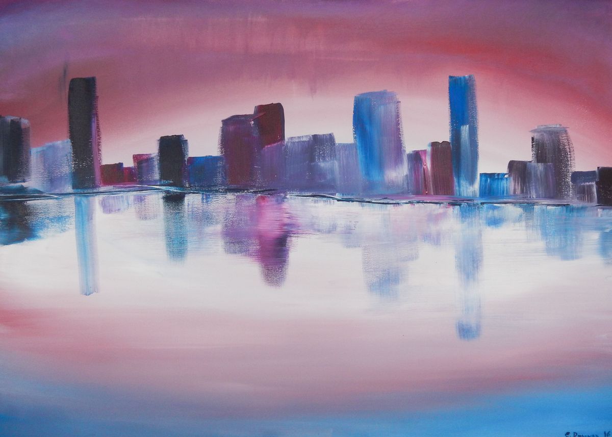 'Abstract city painting. The skyline is vaguely based on ... ' Poster by Eliza Donovan | Displate
