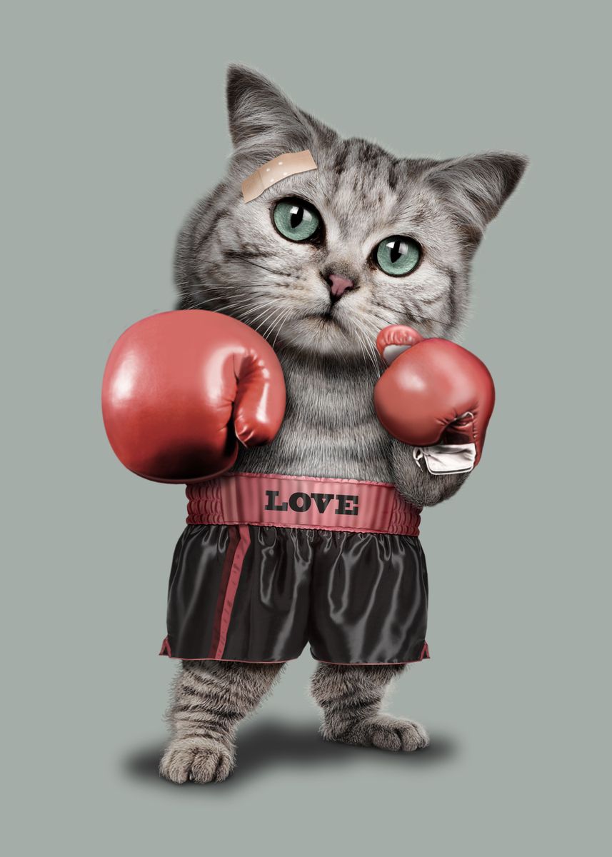 'BOXING CAT' Poster, picture, metal print, paint by Adam Lawless | Displate