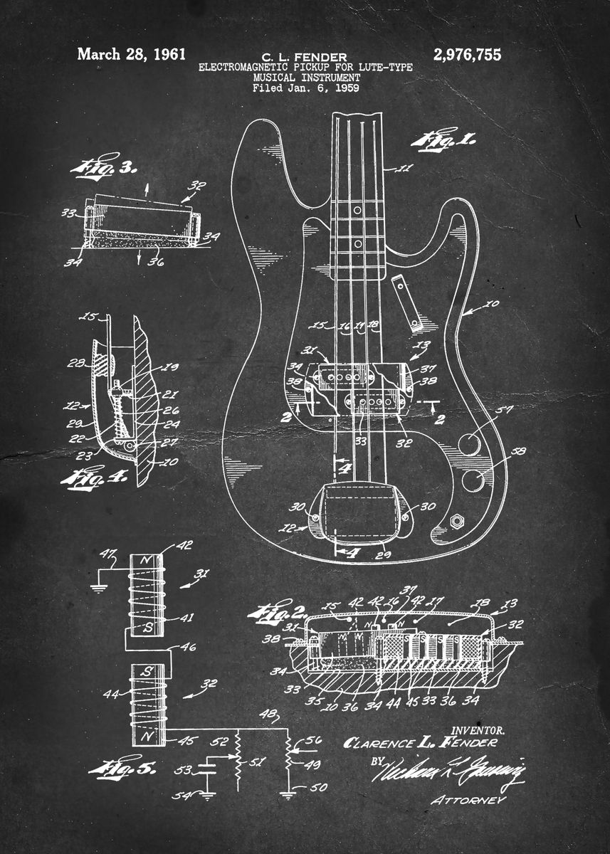 'Electromagnetic Pickup for Lute-Type Musical Instrument ... ' Poster by Nerdiful Art | Displate