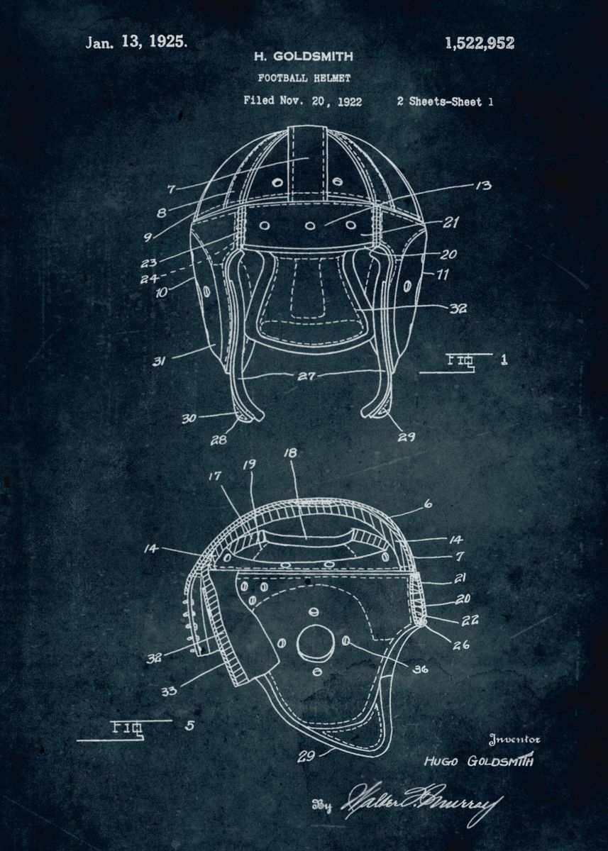 'No101 1922 Football Helmet Inventor H. Goldsmith ' Poster by