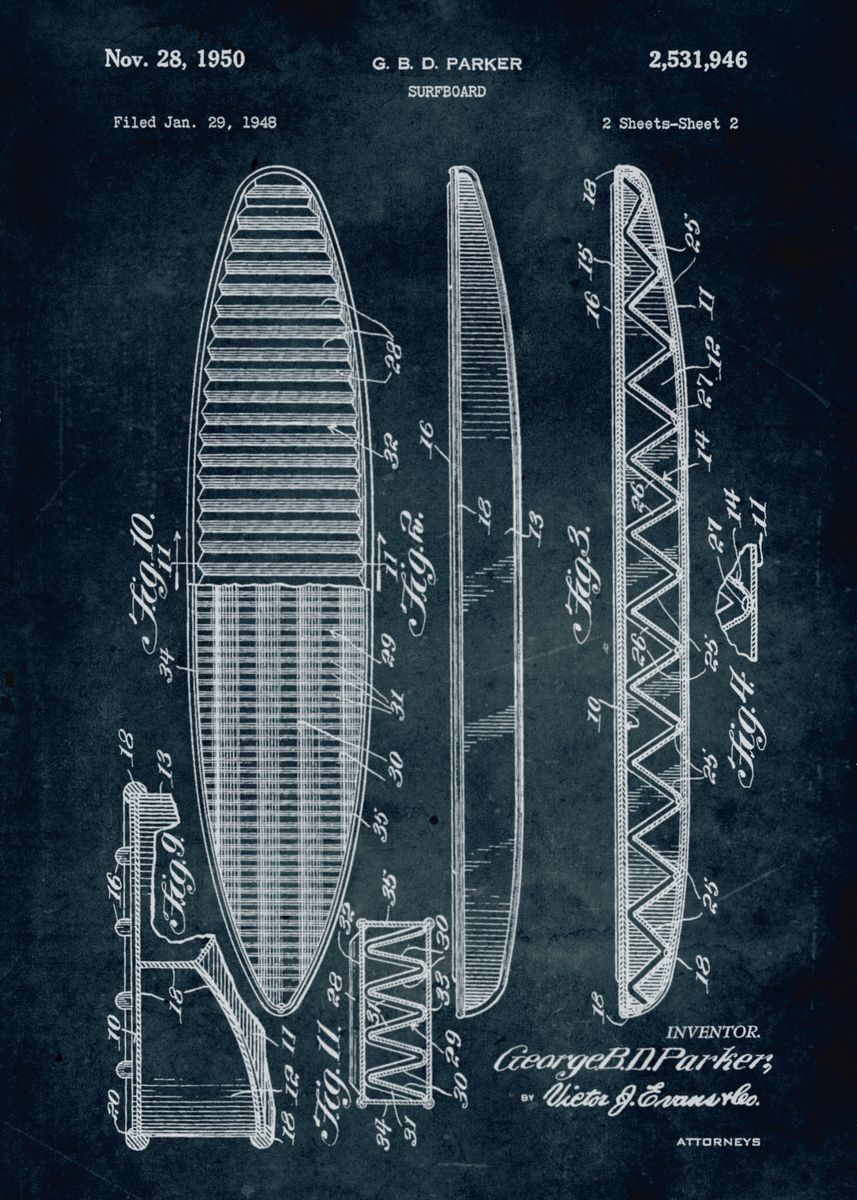 'No172 1948 Surfboard Inventor G. B. D. Parker' Poster, picture