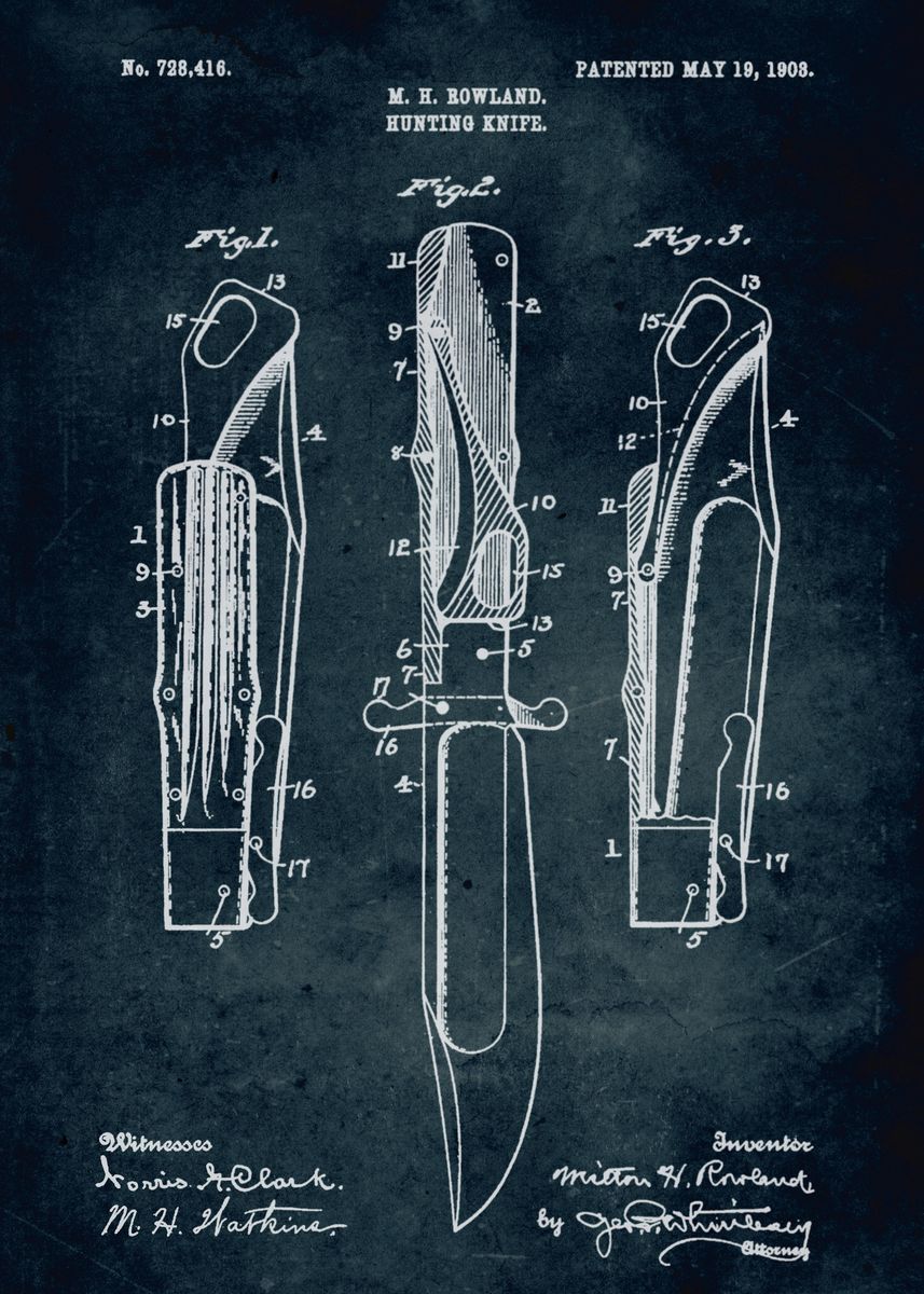 'No267 1908 Hunting knife Inventor M. H. Rowland' Poster, picture