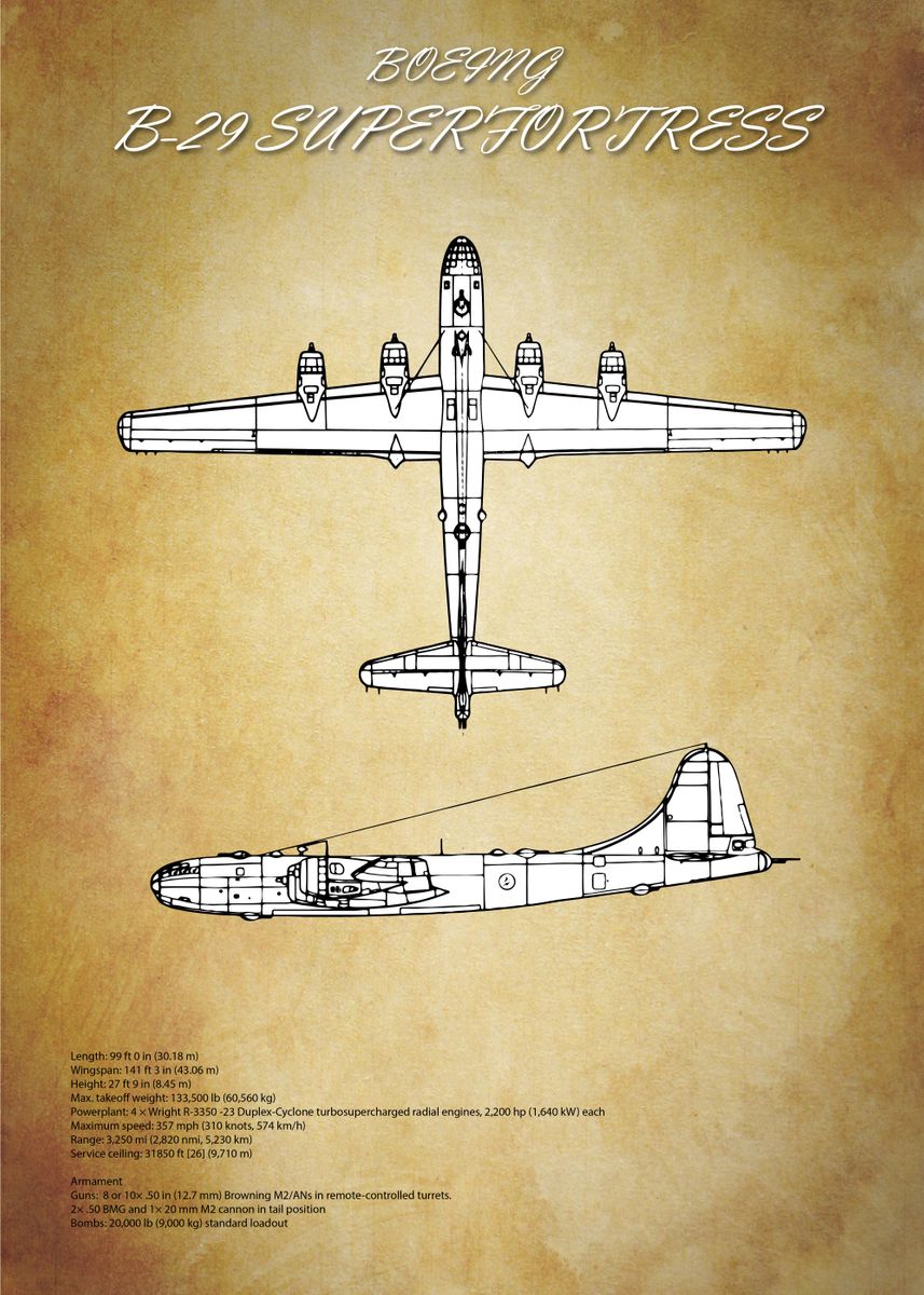 'Boeing B-29 Superfortress Blueprint' Poster, Picture, Metal Print ...