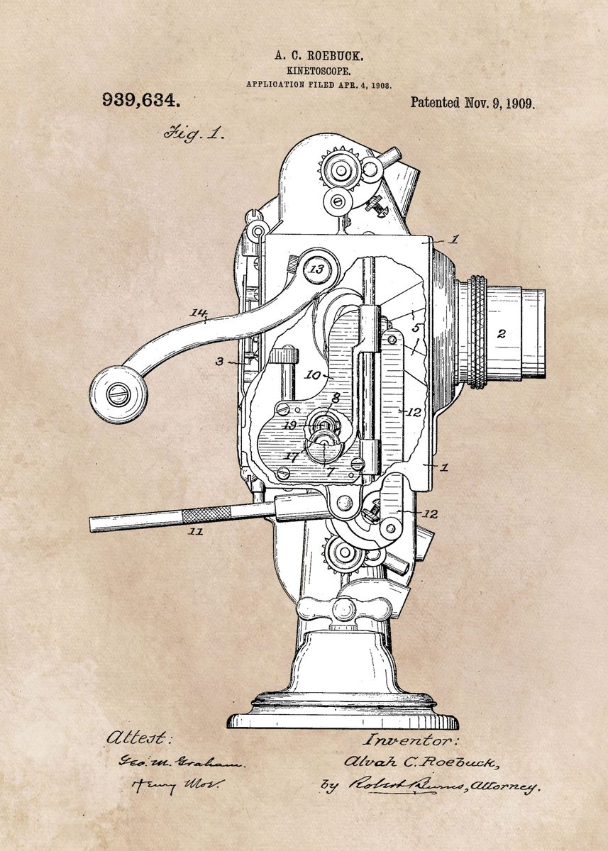 'patent art Roebuck Kinetoscope 1909' Poster by JBJart Justyna Jaszke ...