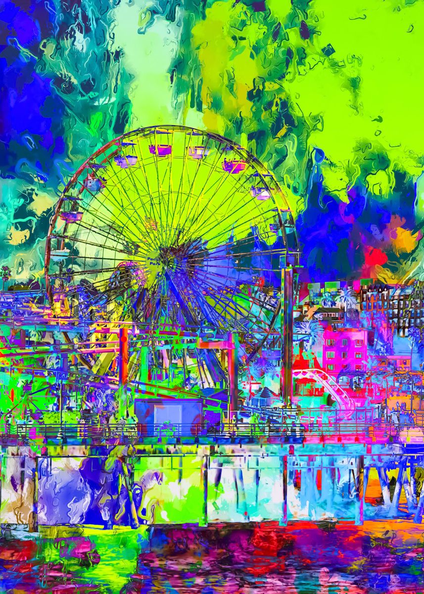 'ferris wheel and buildings' Poster, picture, metal print, paint by ...