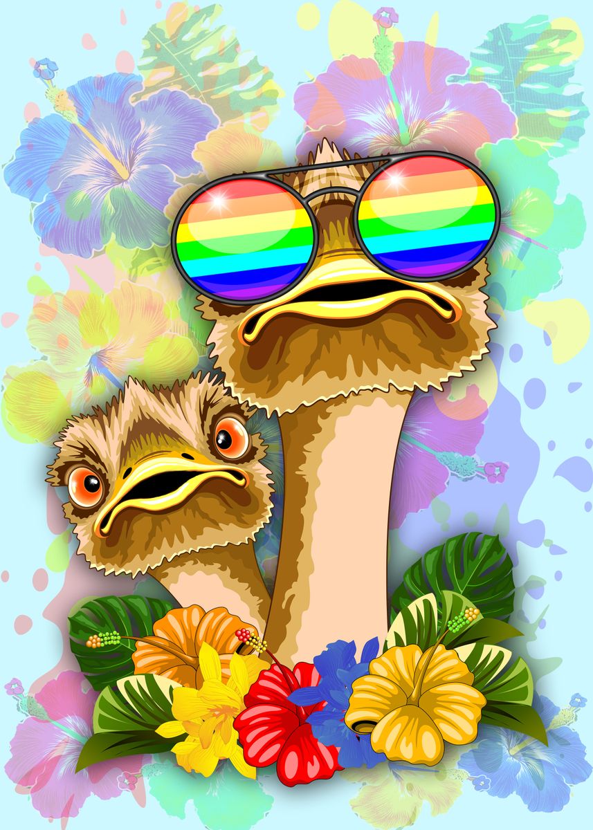 'Ostrich Hawaii Fashion Funny Dudes' Poster by Bluedarkat Lem | Displate