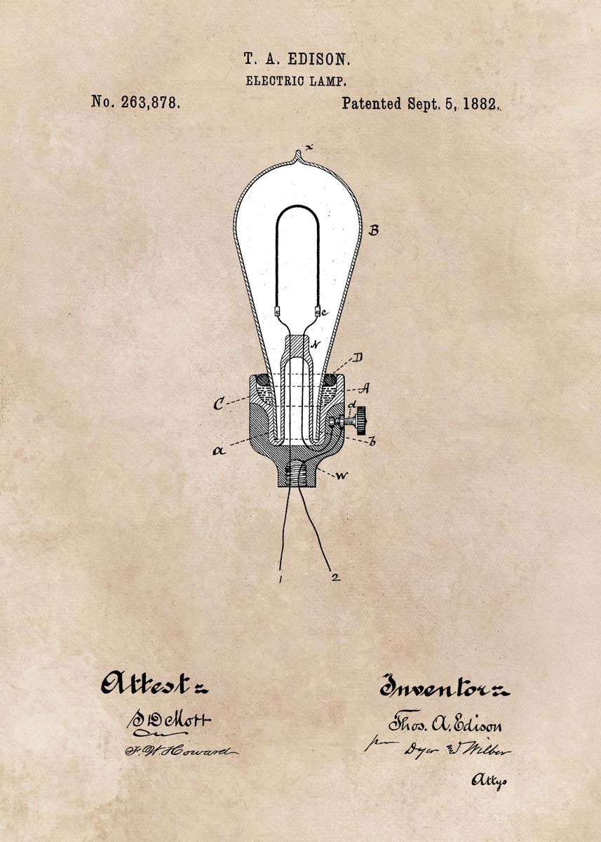 'patent art Edison 1882 Electric Lamp' Poster by JBJart Justyna Jaszke ...