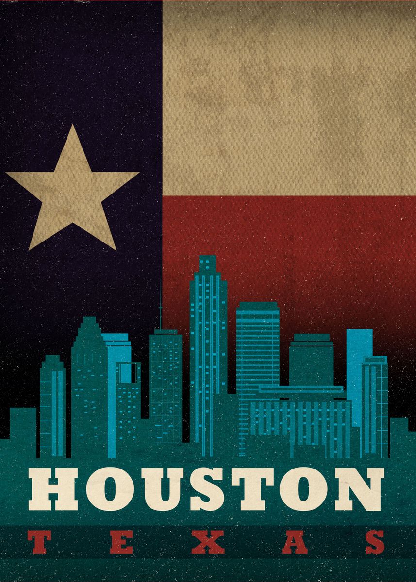 'Houston Texas City Skyline State Flag' Poster by Design Turnpike Displate