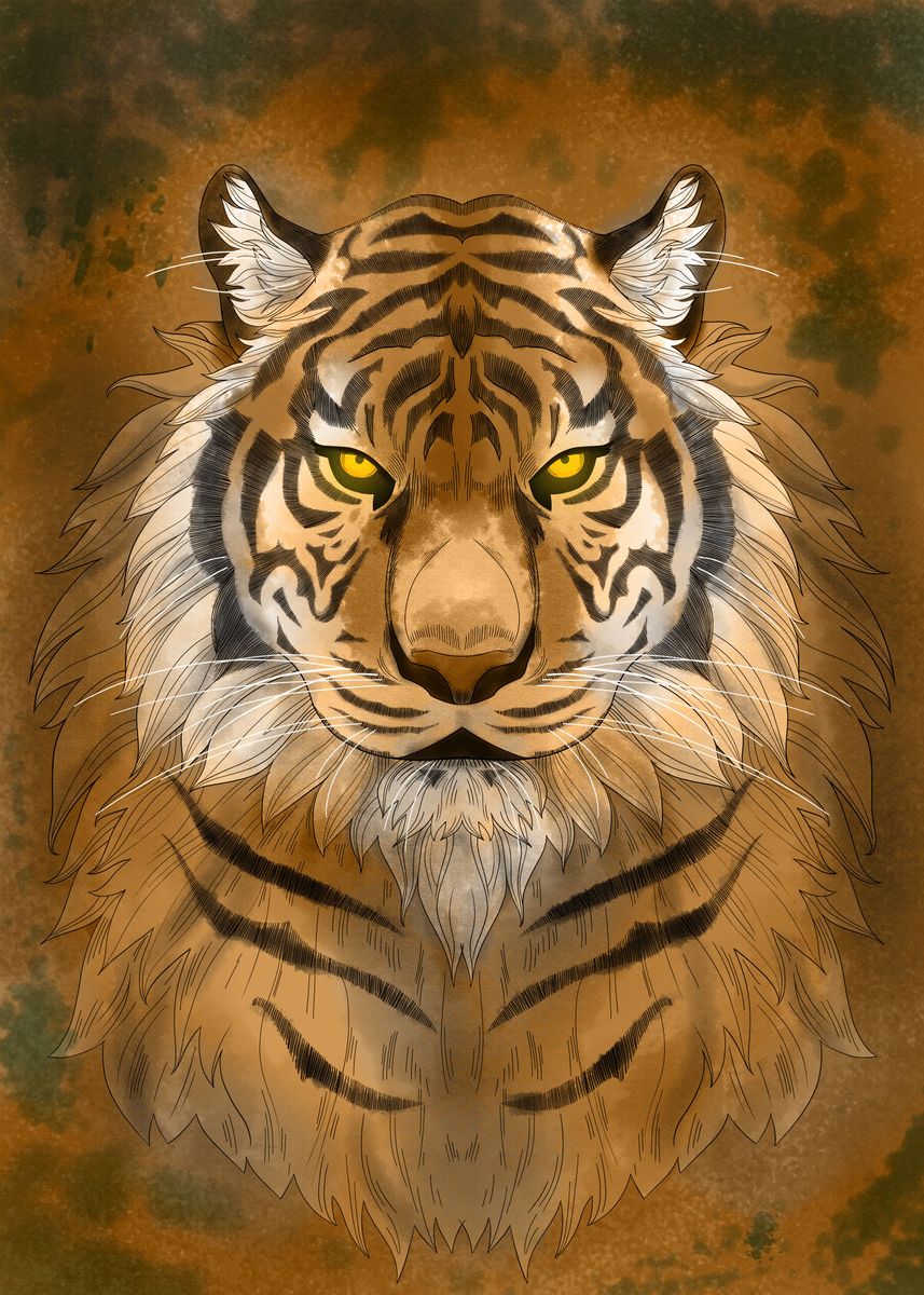 'Tiger' Poster, picture, metal print, paint by Kitsune Yumiko Displate