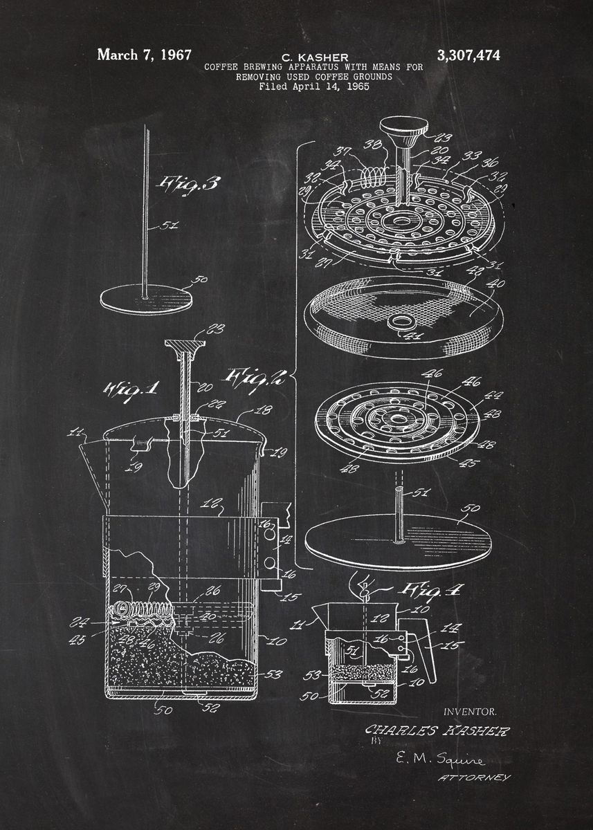 '1965 Coffee Brewing Apparatus Patent Drawing ' Poster by Nicram K