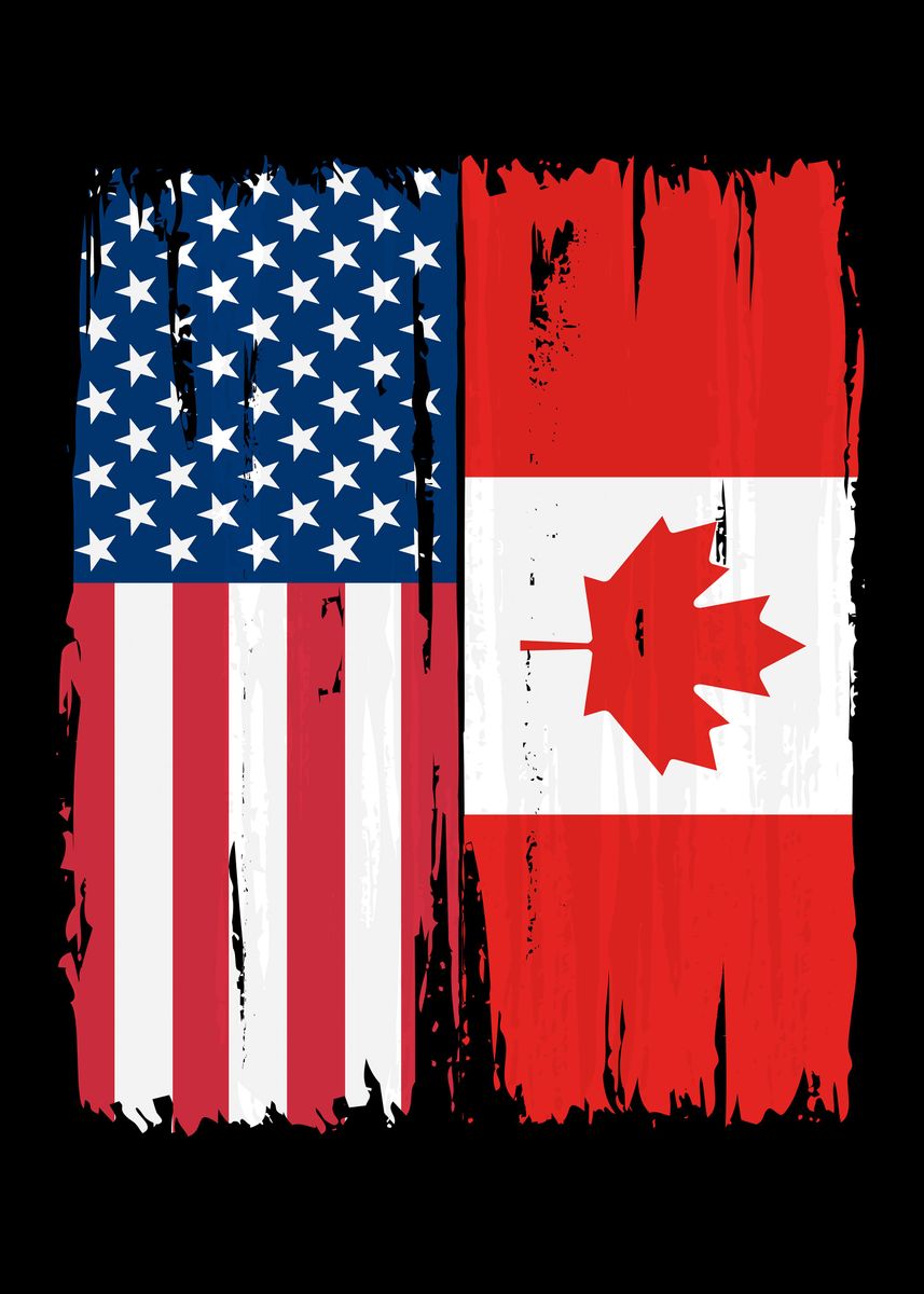 'American Canadian Split Flag' Poster, picture, metal print, paint by ...