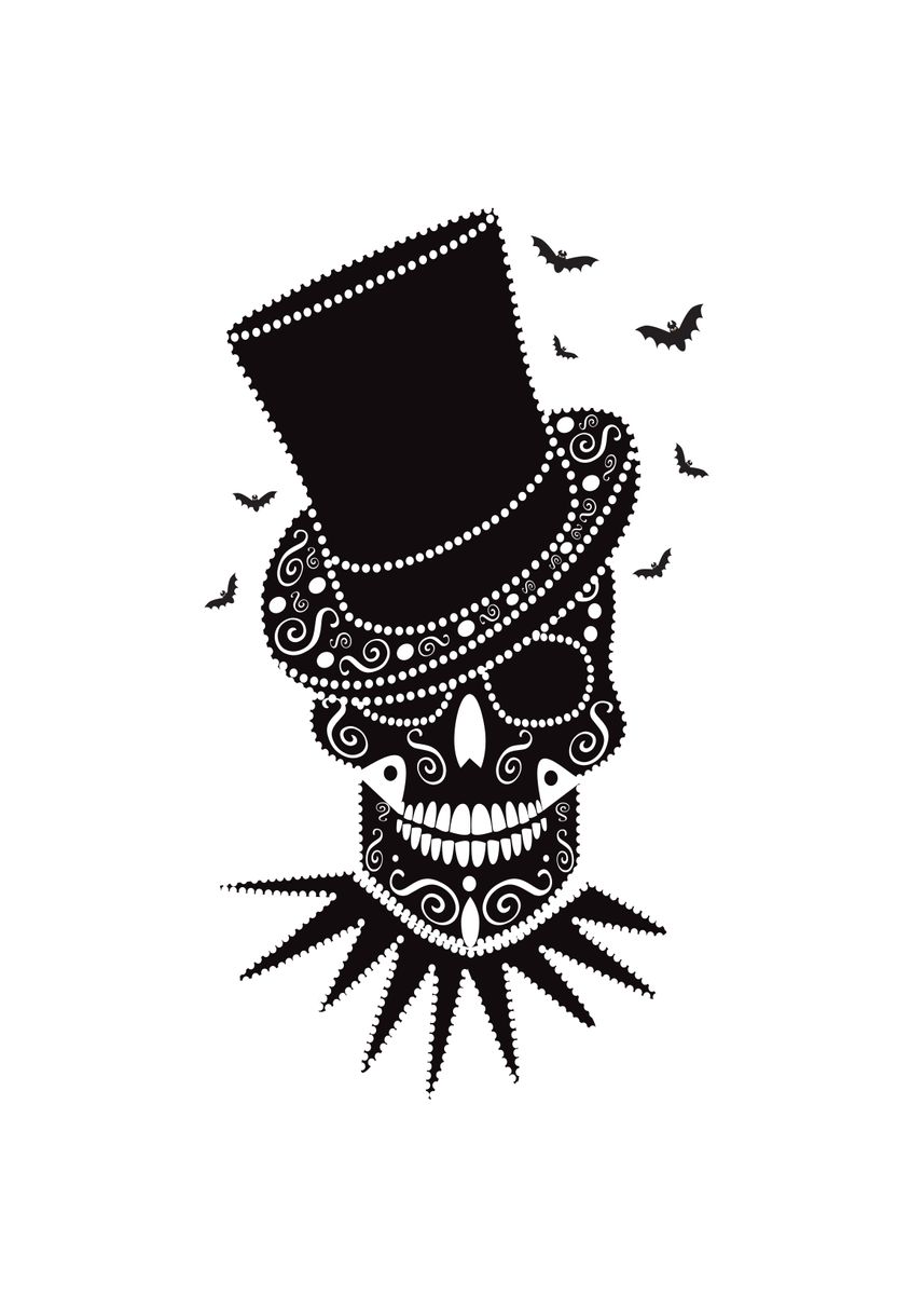Happy Halloween skull with cylinder hat 