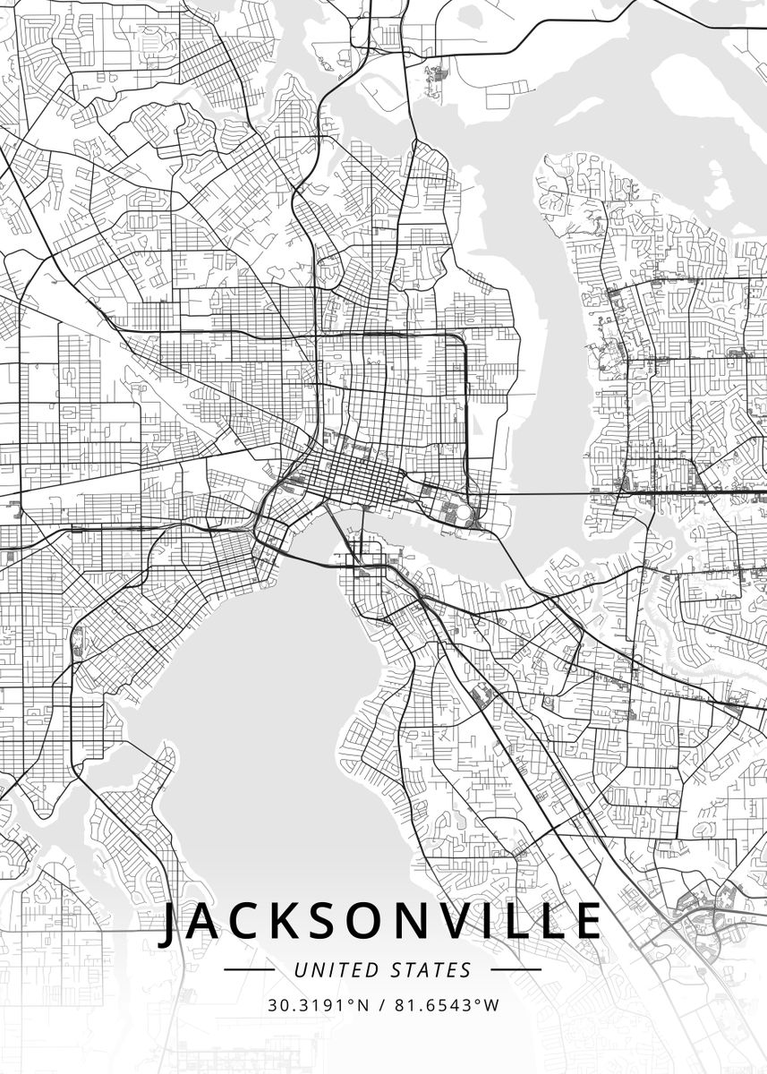 'Jacksonville, US' Poster, picture, metal print, paint by Designer Map ...