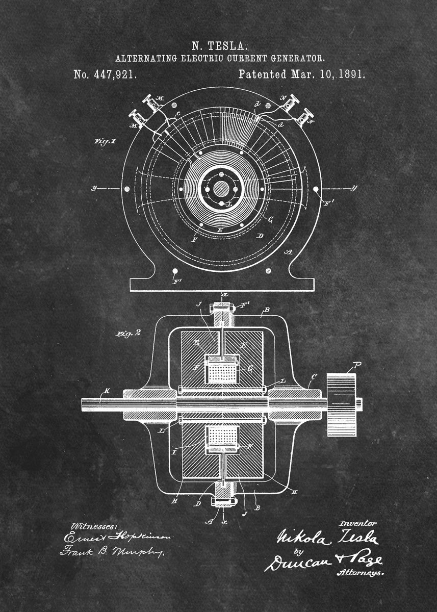 'patent art Tesla 1891 Alte' Poster, picture, metal print, paint by ...