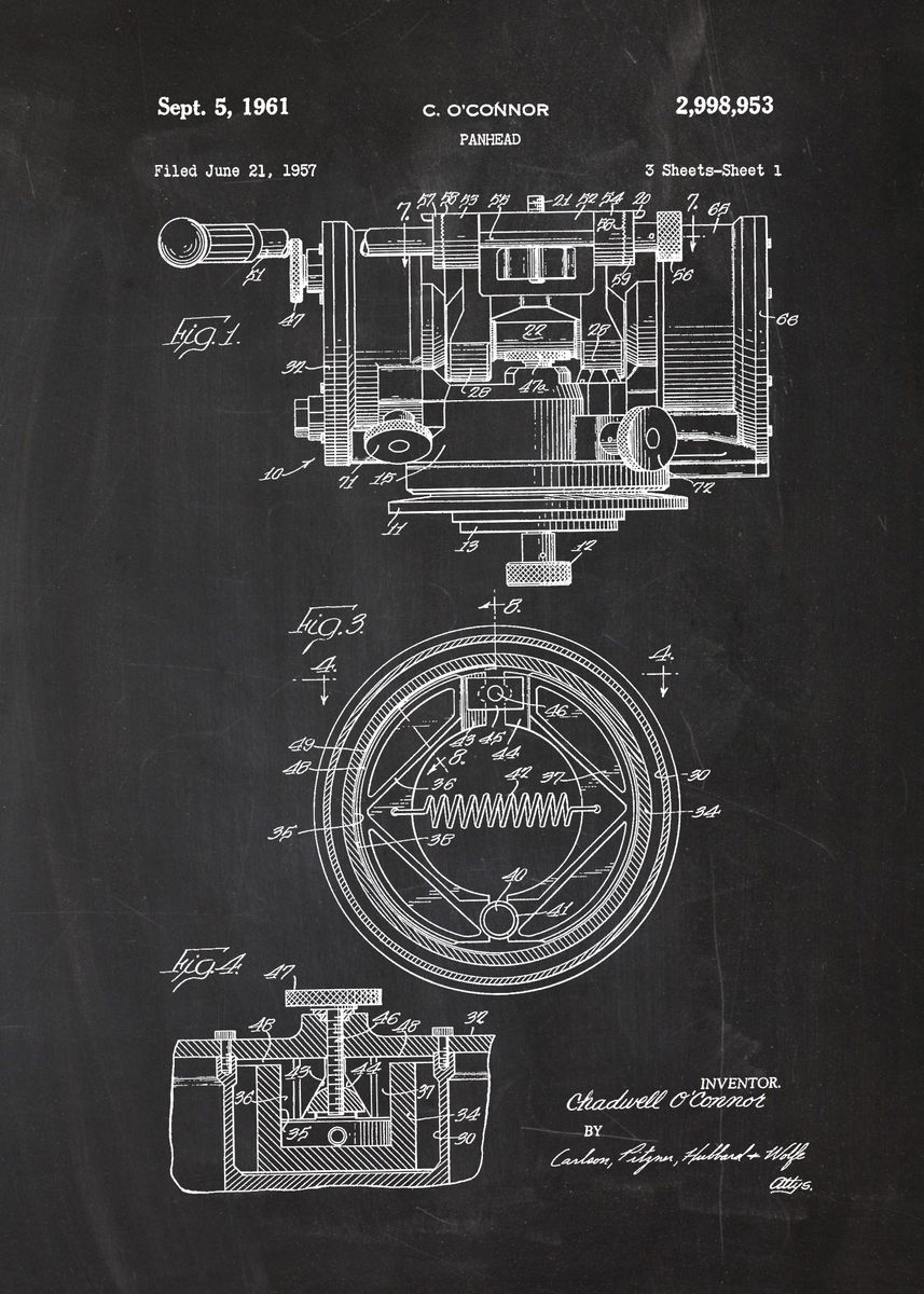 '1957 Panhead - Patent Drawing' Poster, picture, metal print, paint by ...