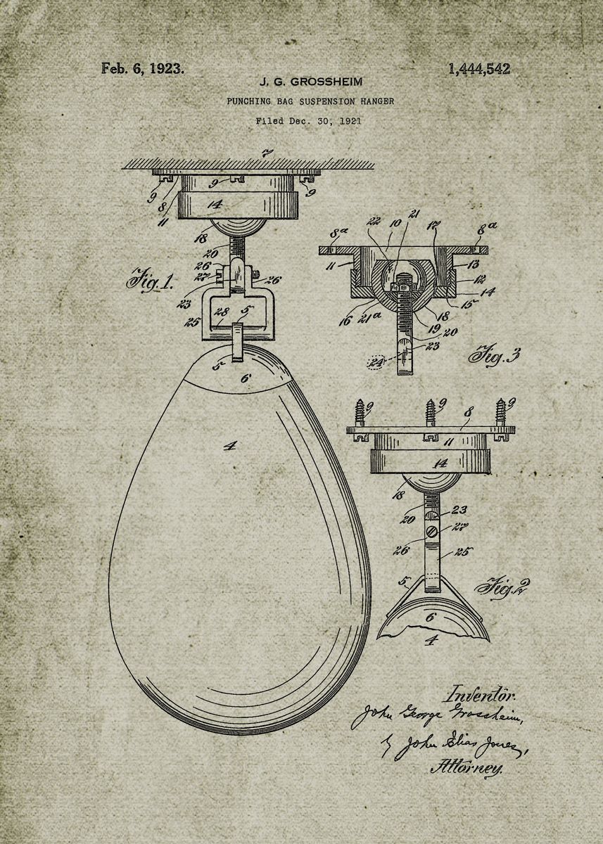 '1921 Punching Bag Hanger' Poster, picture, metal print, paint by
