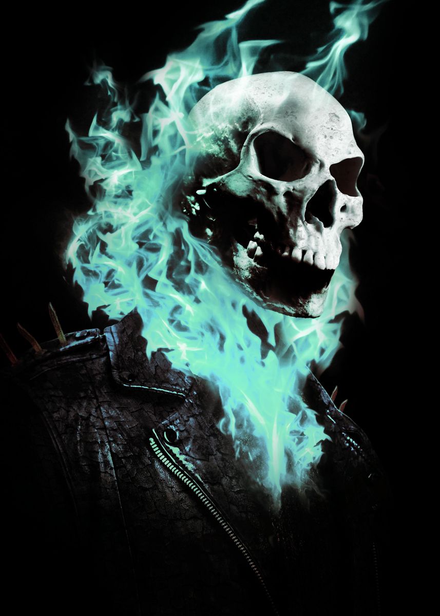 ghost rider skull blue flame