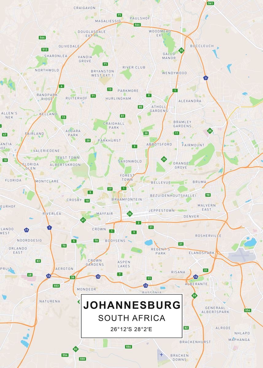 'Johannesburg map' Poster, picture, metal print, paint by Iwoko | Displate