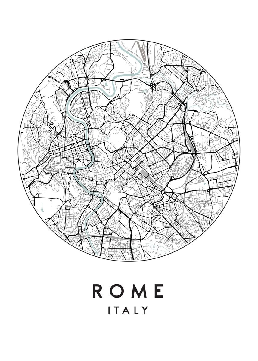 'Rome City Map' Poster, picture, metal print, paint by Jon Rose | Displate