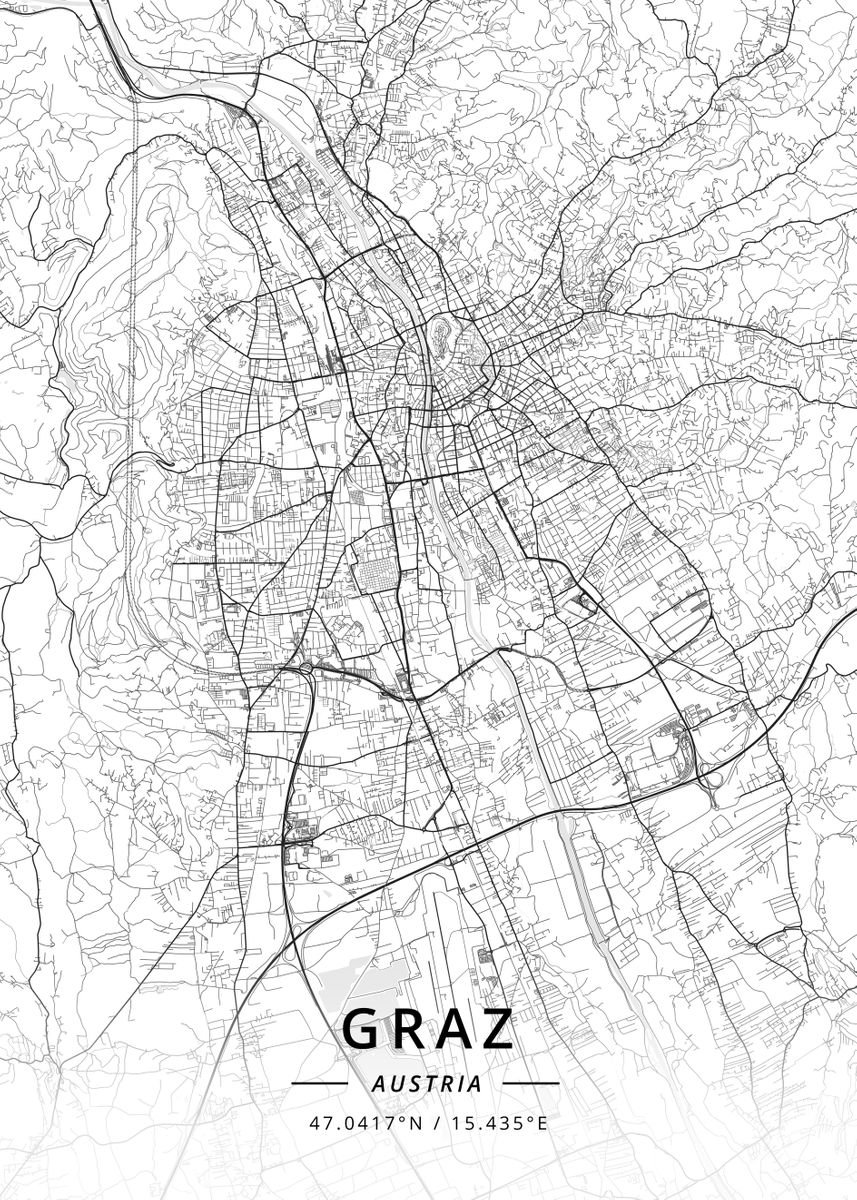 'Graz, Austria' Poster, picture, metal print, paint by Designer Map Art ...