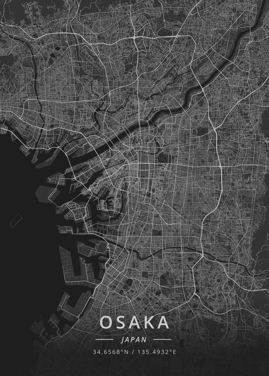 'Osaka, Japan' Poster, picture, metal print, paint by Designer Map Art ...