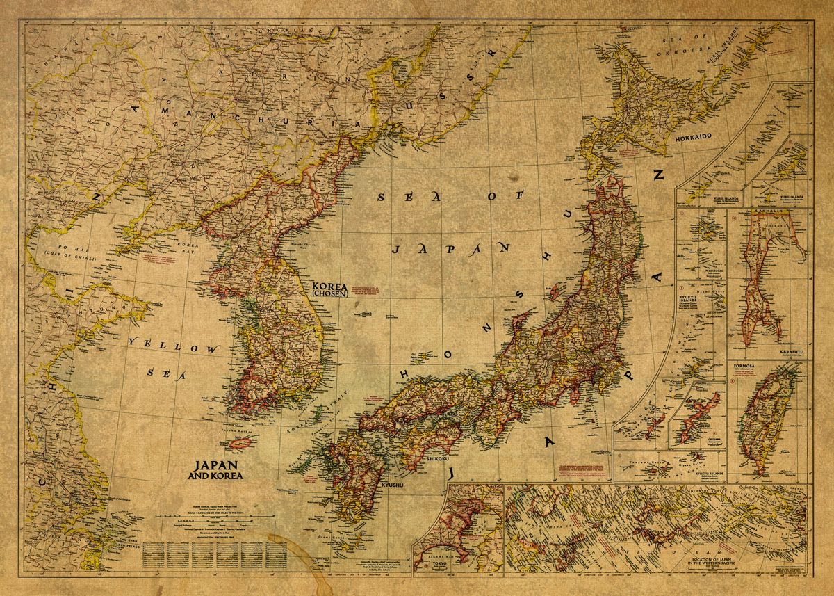 Vintage Map Of Japan 1945 Poster By Design Turnpike Displate