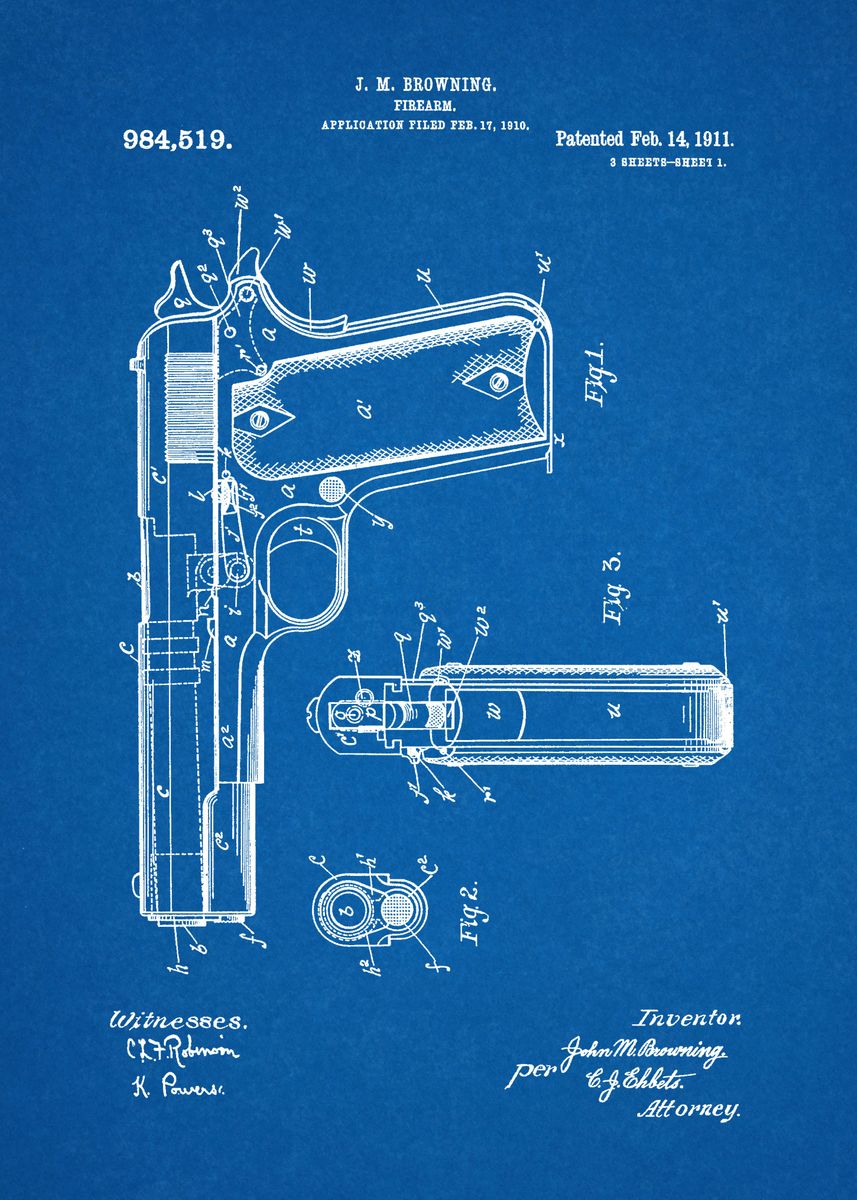 '1911 Firearm' Poster, Picture, Metal Print, Paint By Nicram K 